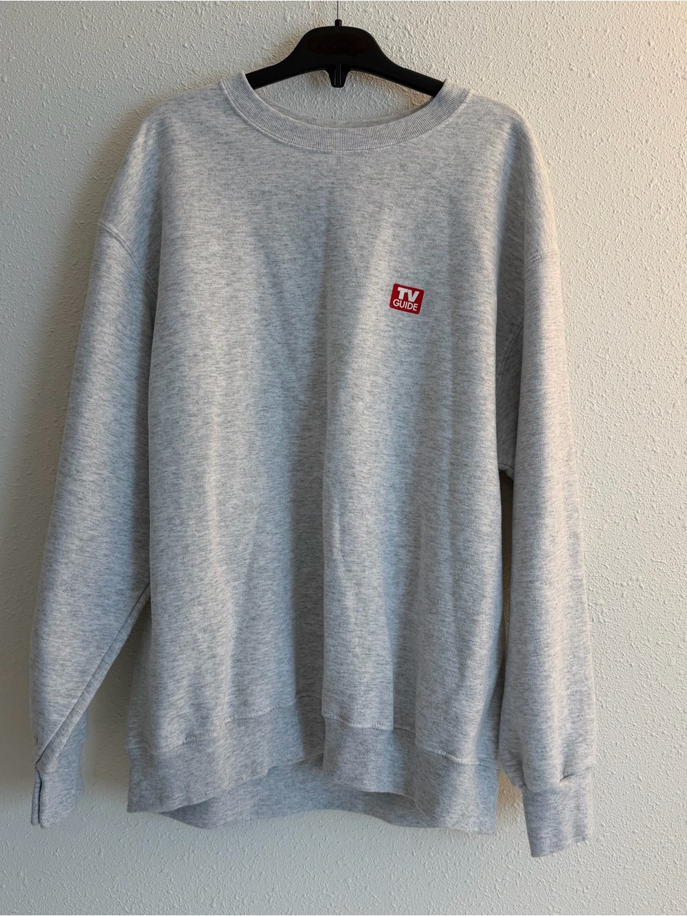 Fruit of the Loom Gray Crewneck Sweatshirt with Red TV Guide Patch